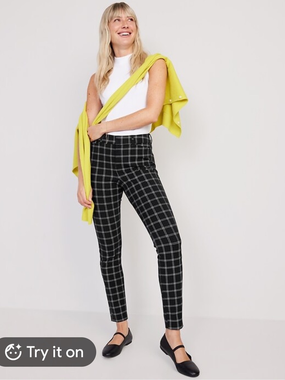 Old Navy Black Windowpane Skinny Pixie Pants